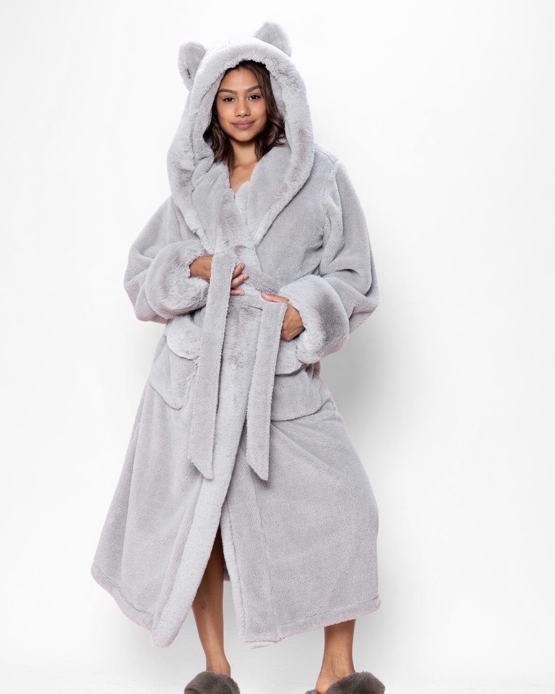 Long Gray Robe Luxury Robe for Women, Grey Luxury Bathrobe | Silver Fox - SpiritHoods