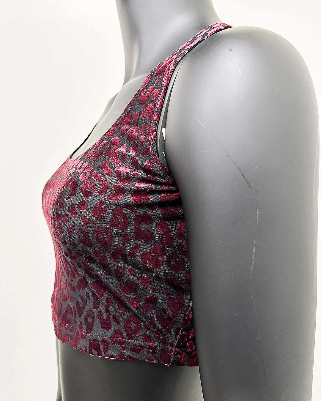 *Sample* Burnout Velvet Crop Tank Top | Ruby Leopard - Small