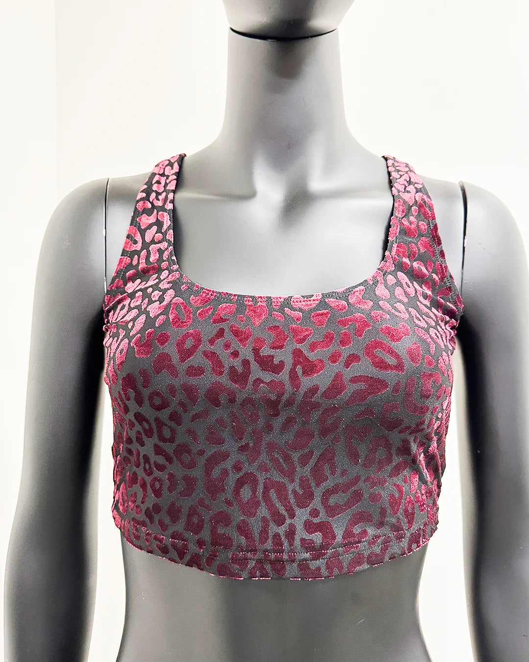 *Sample* Burnout Velvet Crop Tank Top | Ruby Leopard - Small