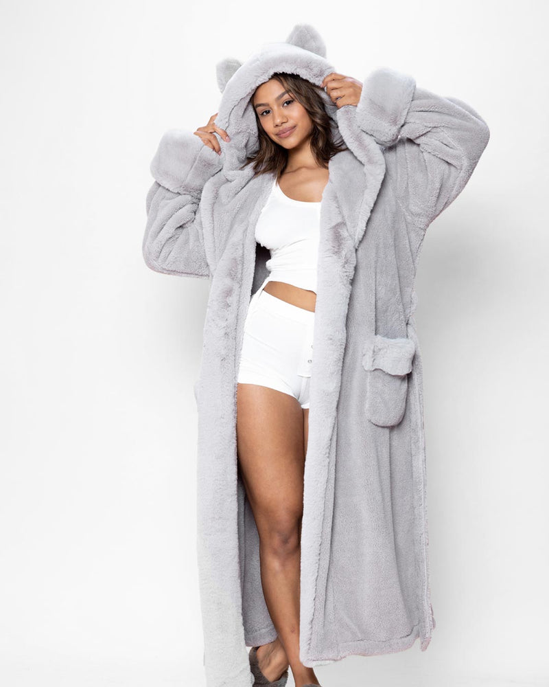 Luxury Robe for Women, Grey Luxury Bathrobe | Silver Fox - SpiritHoods