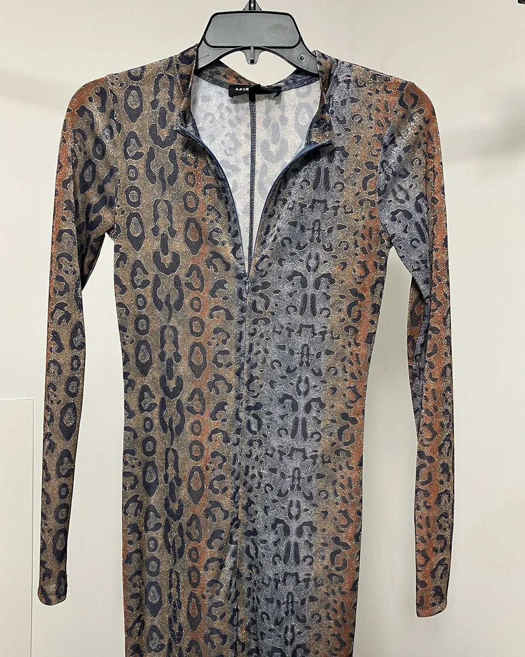 *One Of A Kind / Prototype* Aqua Gold Shiny Leopard Full Bodysuit - SMALL