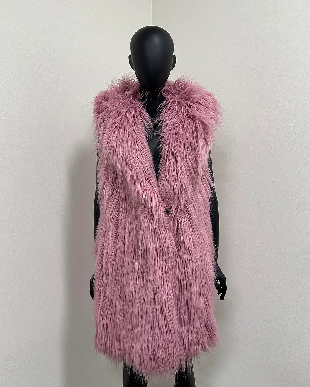 *Sample* Hooded Long Faux Fur Vest | Ballerina - Medium