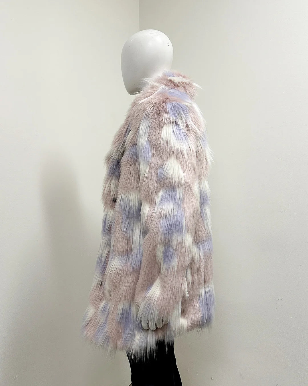 *One Of A Kind* Faux Fur Coat | Pink Grey Rabbit - Medium