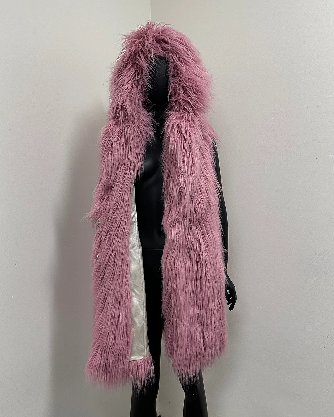 *Sample* Hooded Long Faux Fur Vest | Ballerina - Medium