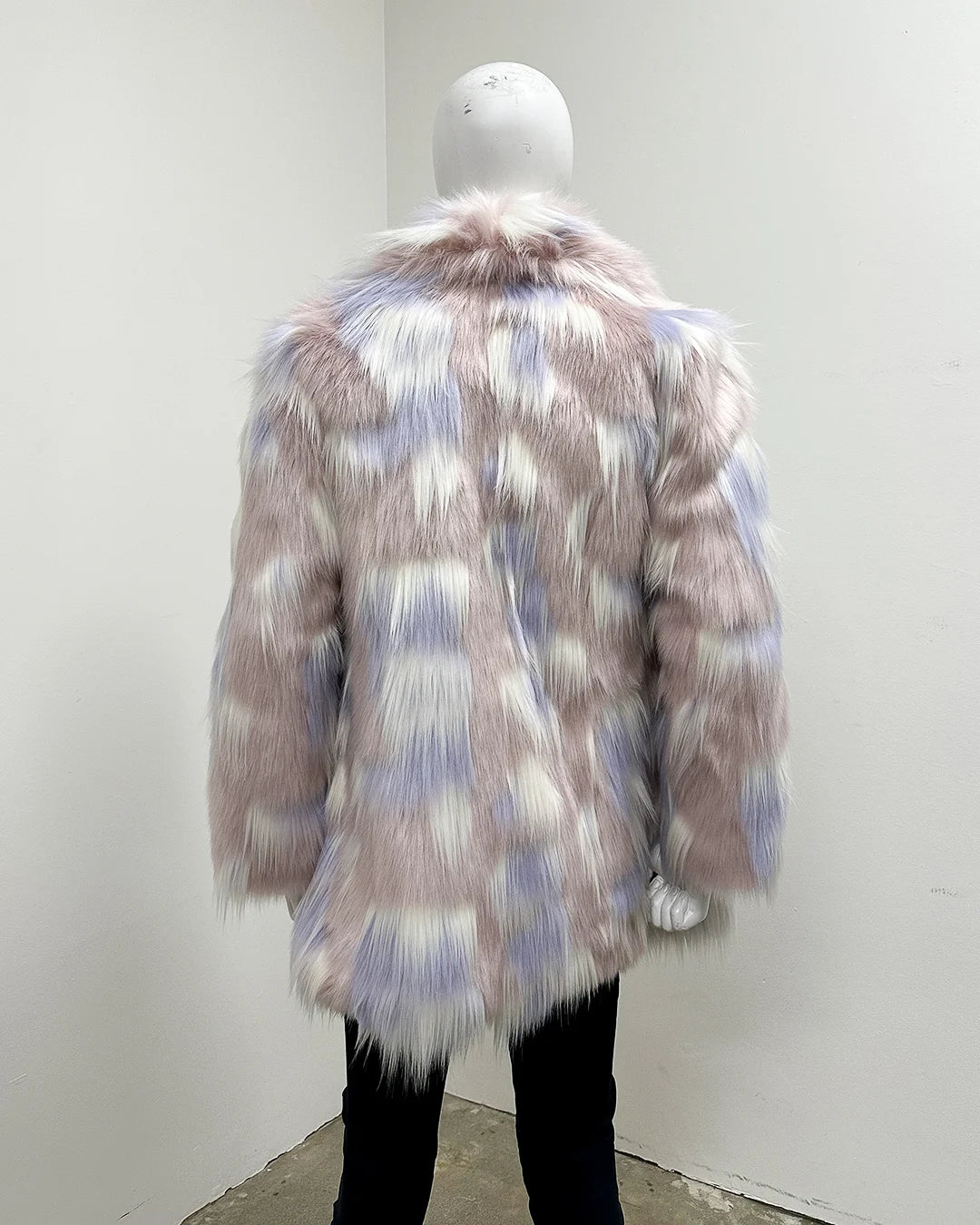 *One Of A Kind* Faux Fur Coat | Pink Grey Rabbit - Medium