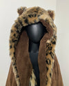 close-up photo of SpiritHoods Online Sample Sale Style: Classic Luxury Robe in Leopard PRint showing the plush hood and cat ears