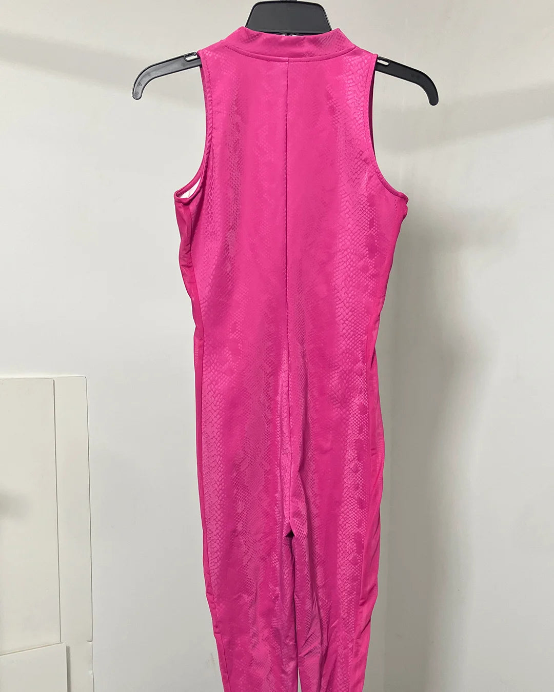 *One Of A Kind / Prototype* Sleeveless Mock Turtleneck Contrast Pink Snakeskin Bodysuit (Pink Cherry Viper) - SMALL
