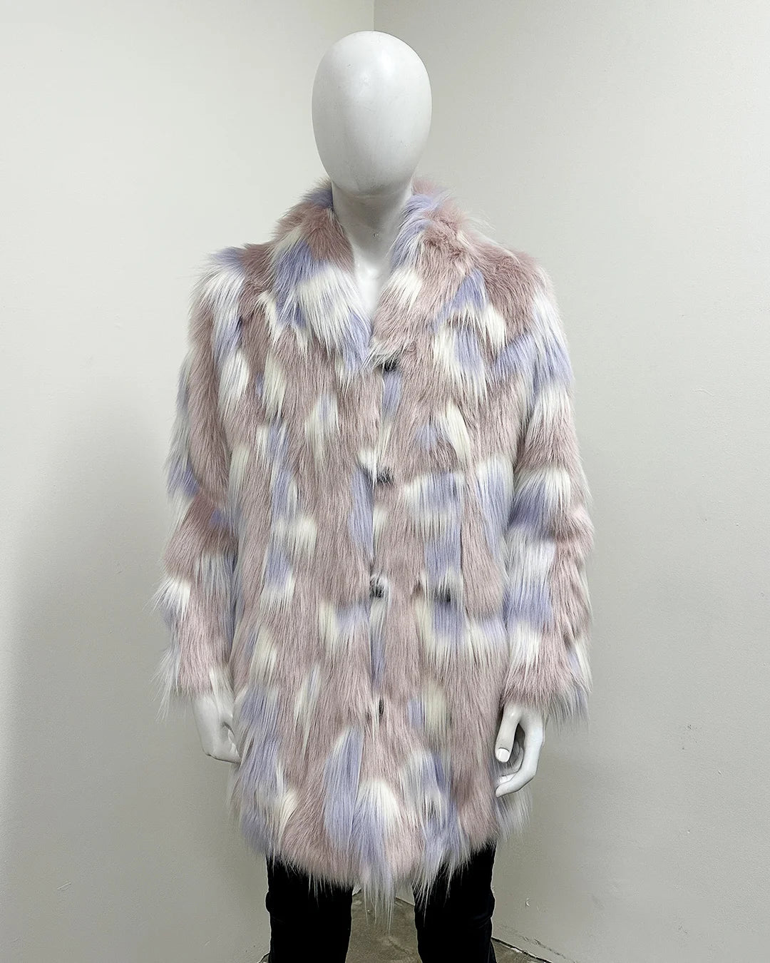 *One Of A Kind* Faux Fur Coat | Pink Grey Rabbit - Medium