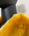 close-up photo of the faux fur where the fake fur meets the seams causing some density issues. SpiritHoods Online Sample Sale Style: Luxury V-Neck Faux Fur Coat in Golden Wolf size X-SMALL.