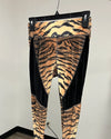 Tiger striped pattern leggings with contrast black panels.