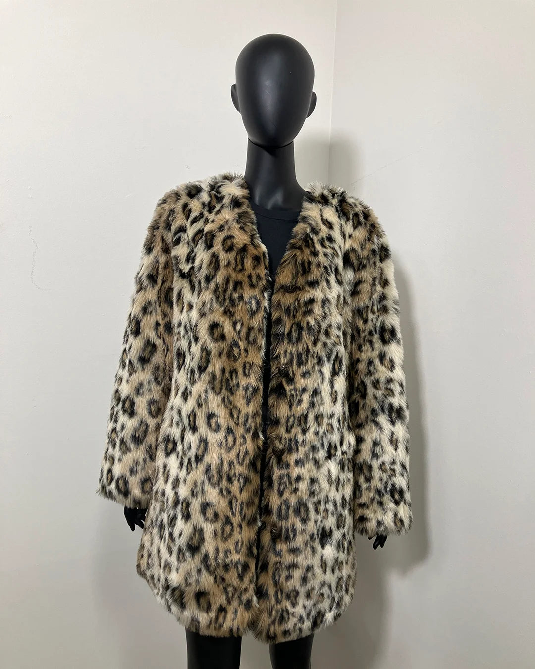 *Last Stock* C.E. V-Neck Faux Fur Coat | Leopard - MEDIUM