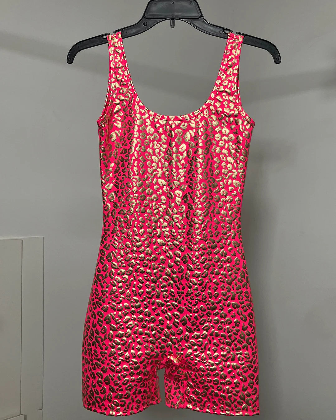 *One Of A Kind / Prototype* Neon Pink Short Bodysuit | Metallic Gold Leopard - SMALL