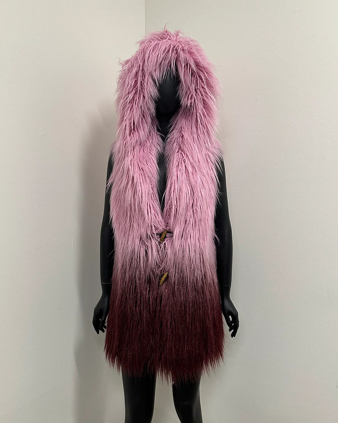 *Sample* Hooded Faux Fur Vest | Pink Ombre Alpaca - XSmall