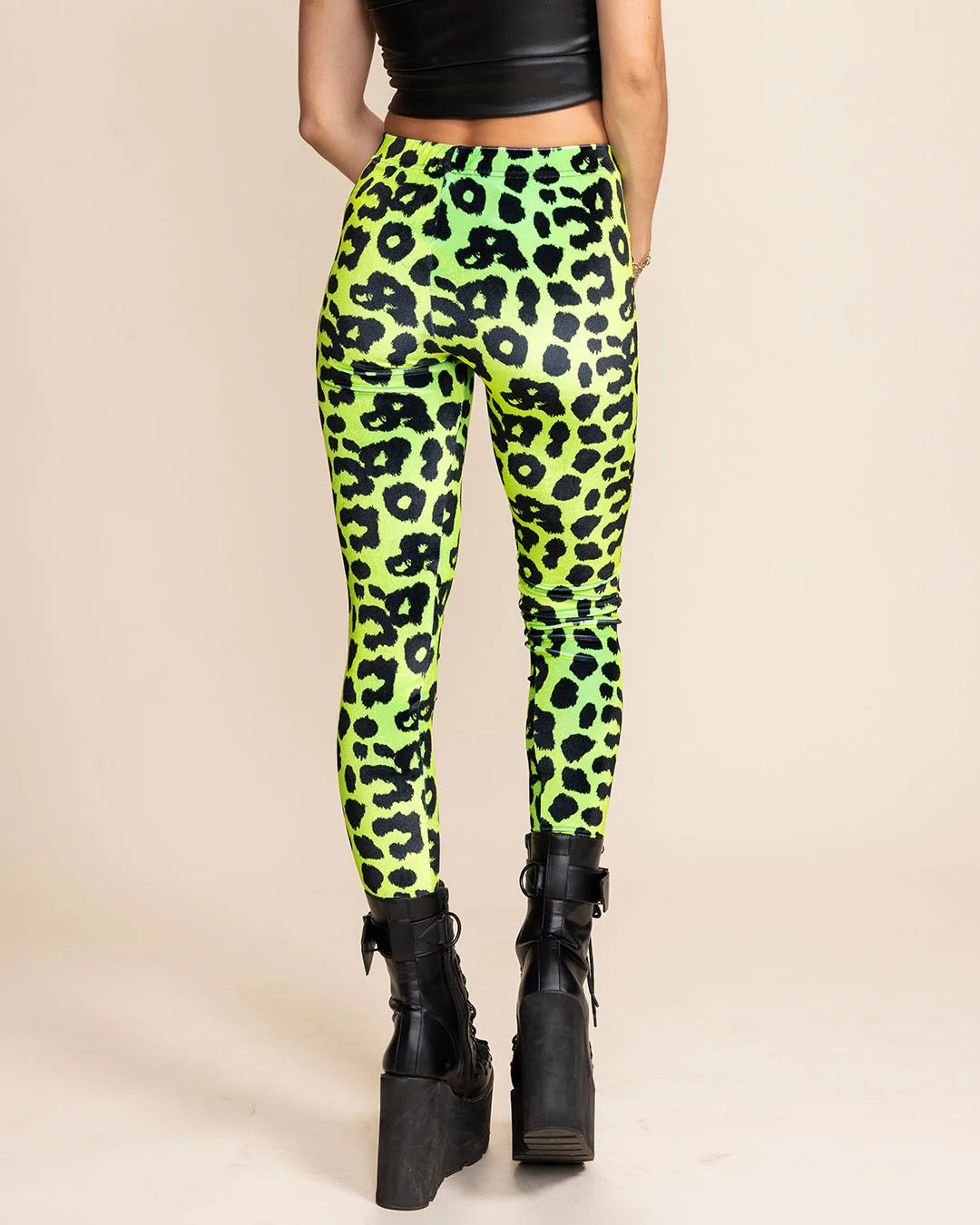 Women's Velvet Leggings | Neon Green Leopard