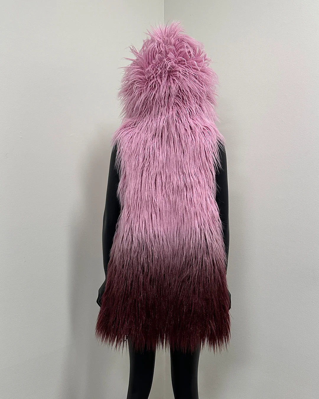 *Sample* Hooded Faux Fur Vest | Pink Ombre Alpaca - XSmall
