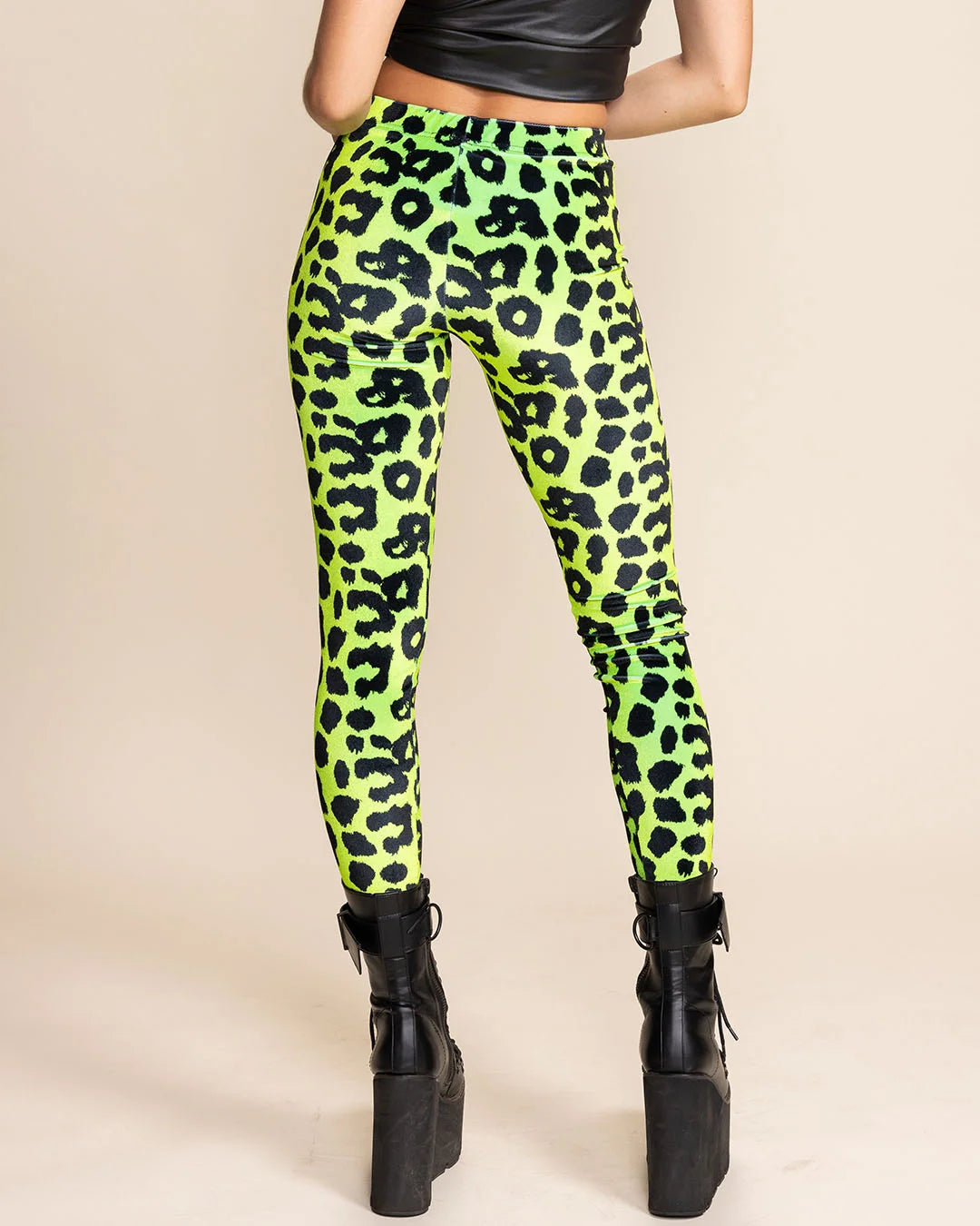 Women's Velvet Leggings | Neon Green Leopard