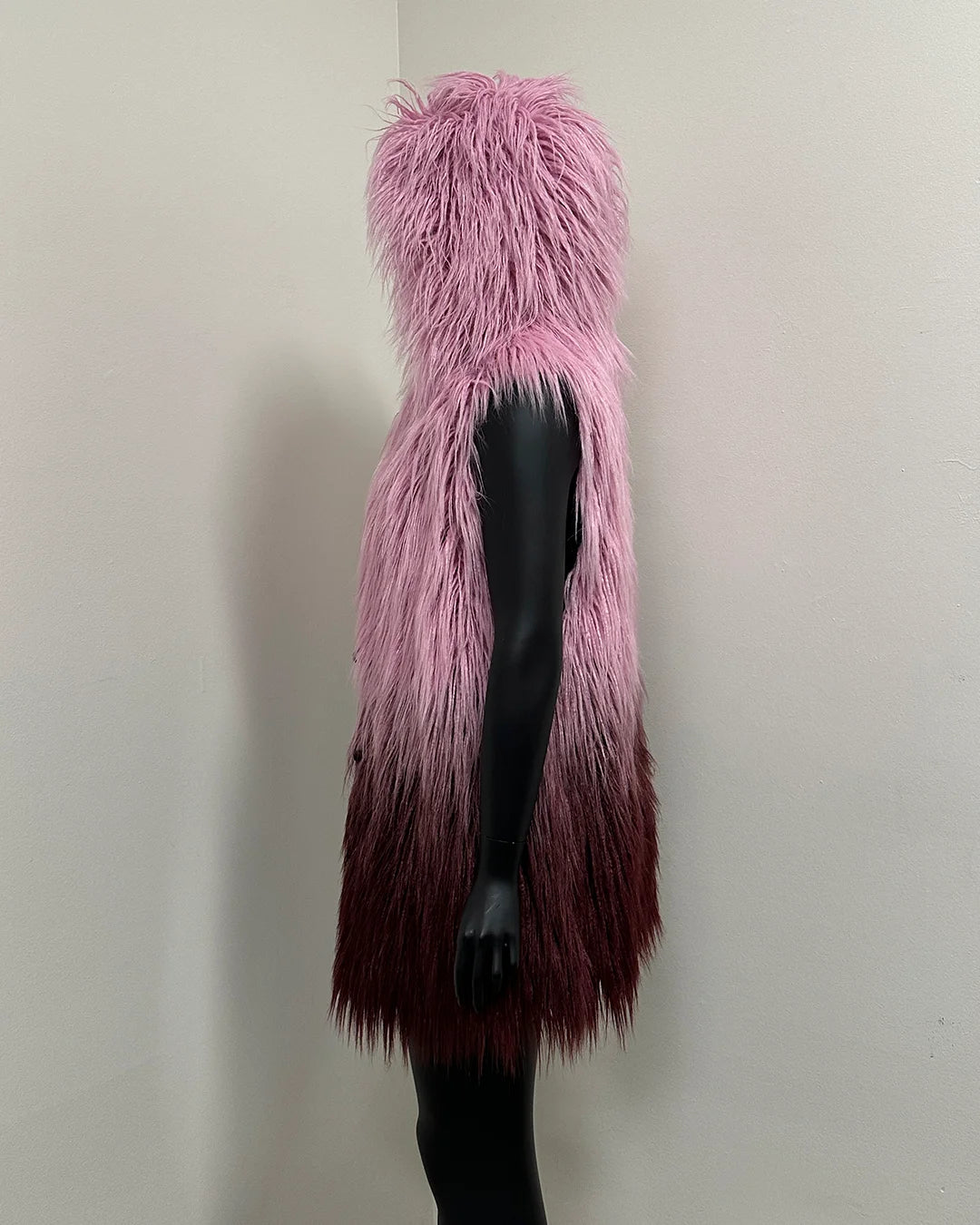 *Sample* Hooded Faux Fur Vest | Pink Ombre Alpaca - XSmall