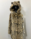 cheetah print coat faux fur coat with hood on a white background