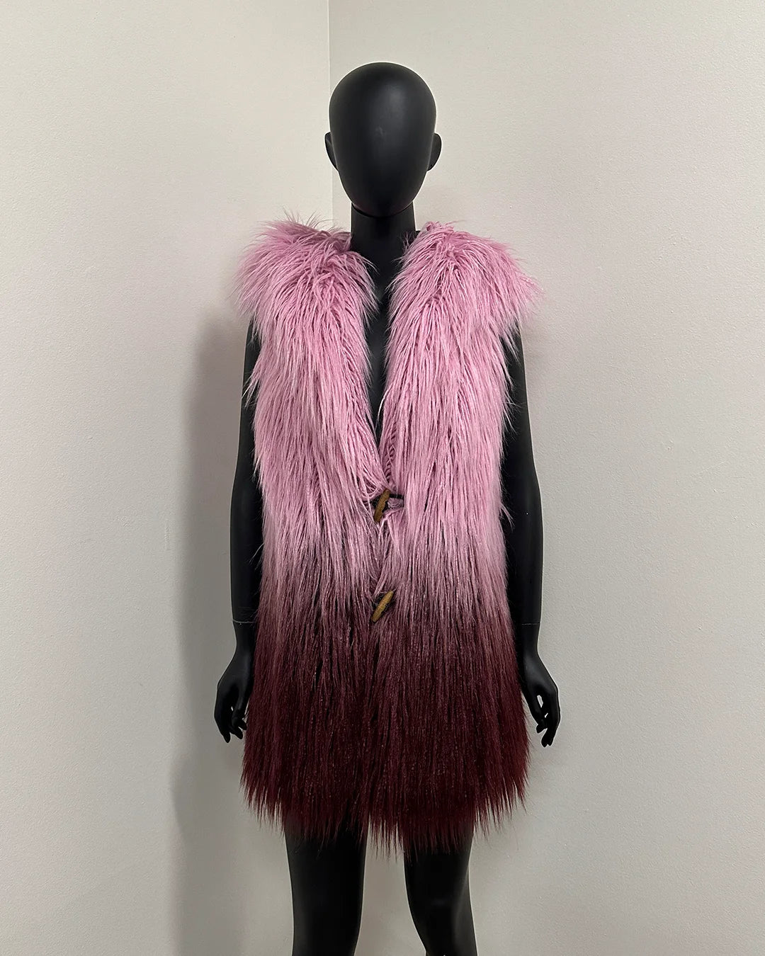 *Sample* Hooded Faux Fur Vest | Pink Ombre Alpaca - XSmall