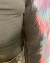close-up photo of the black lining on the SpiritHoods Online Sample Sale Style: Classic Faux Fur Coat in Cotton Candy Bear in size X-SMALL.