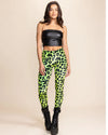 Women's Velvet Leggings | Neon Green Leopard