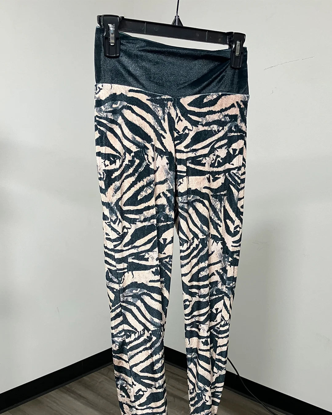 *One Of A Kind / Prototype* Ivory/Black Zebra Velvet Leggings - SMALL