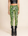 Women's Velvet Leggings | Neon Green Leopard