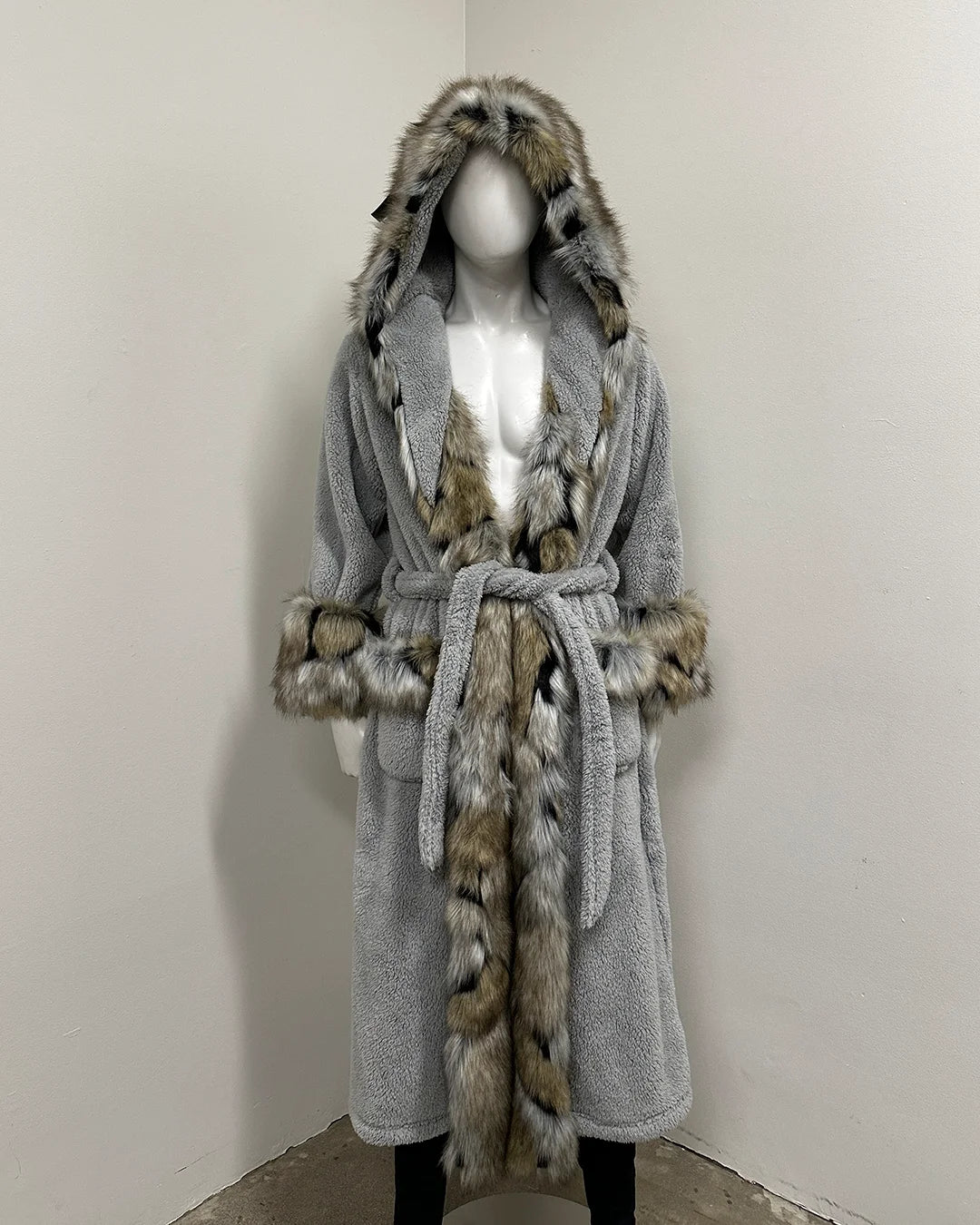 *Sample* Hooded Wolverine Faux Fur House Robe- Medium