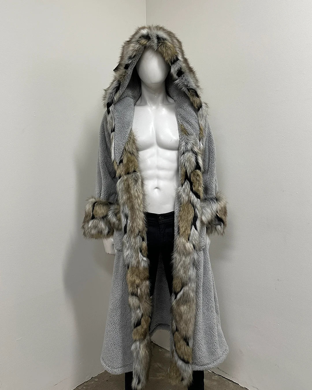 *Sample* Hooded Wolverine Faux Fur House Robe- Medium
