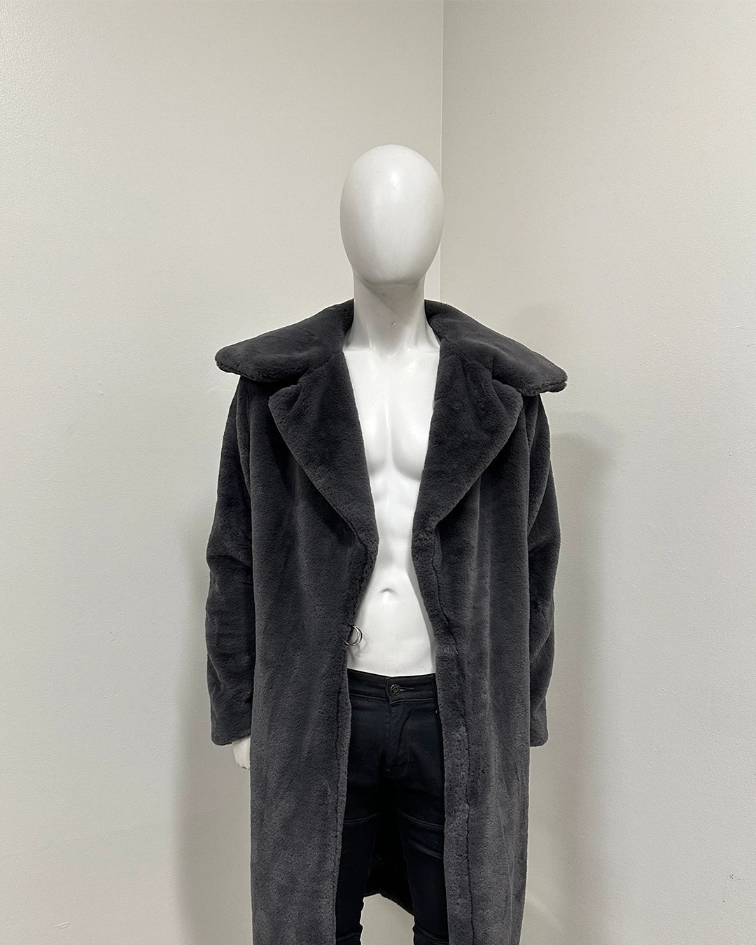 *One Of A Kind* Dark Grey Long Wrap Faux Fur Coat | Grey Kitten - Medium