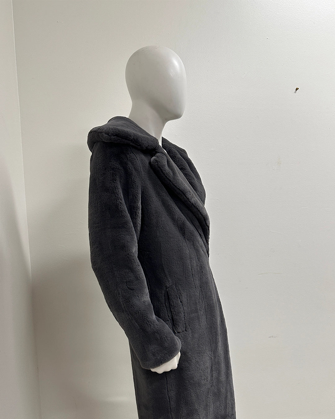 *One Of A Kind* Dark Grey Long Wrap Faux Fur Coat | Grey Kitten - Medium