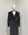 *One Of A Kind* Dark Grey Long Wrap Faux Fur Coat | Grey Kitten - Medium