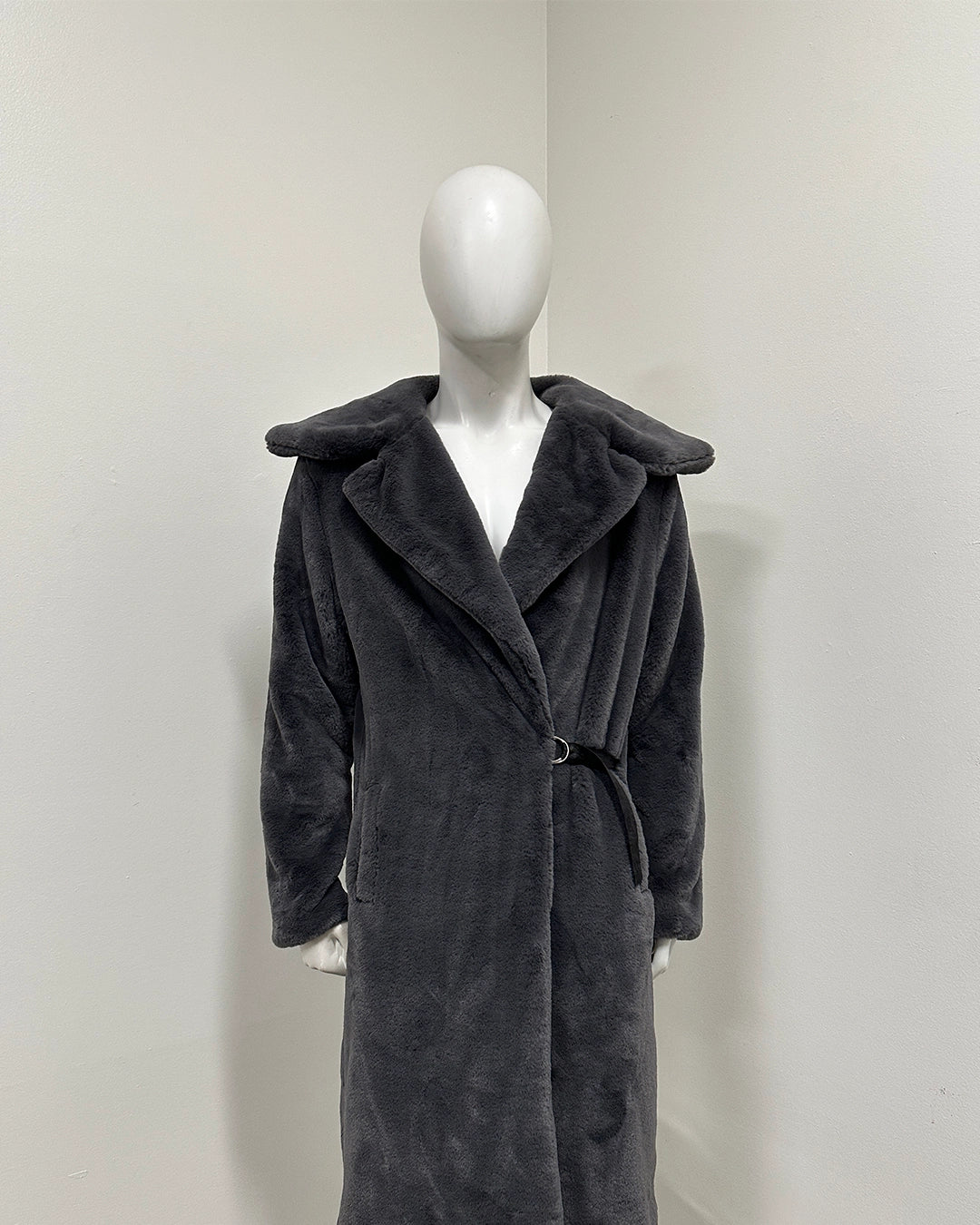 *One Of A Kind* Dark Grey Long Wrap Faux Fur Coat | Grey Kitten - Medium