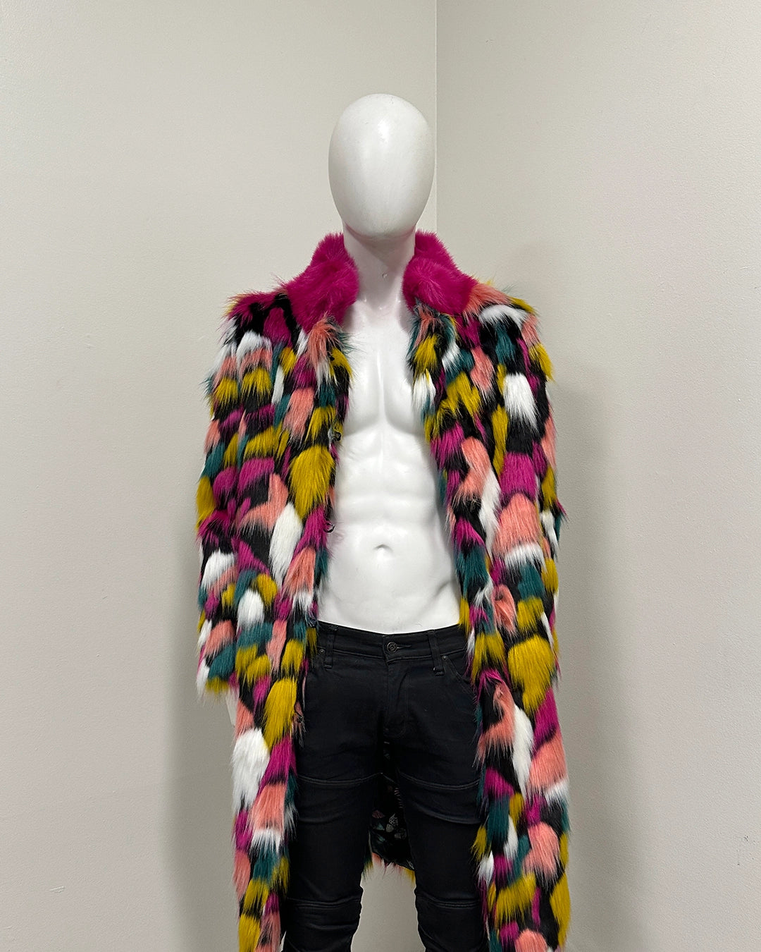 *Sample* Long Faux Fur Coat | Rainbow Butterfly - Medium