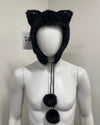 Black furry hat with cat ears and pom-poms 