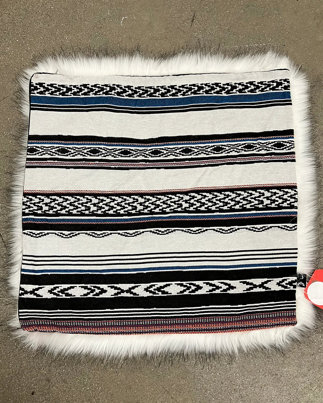 Striped fabric with geometric pattern with  faux fur on the other side - fake fur pillow