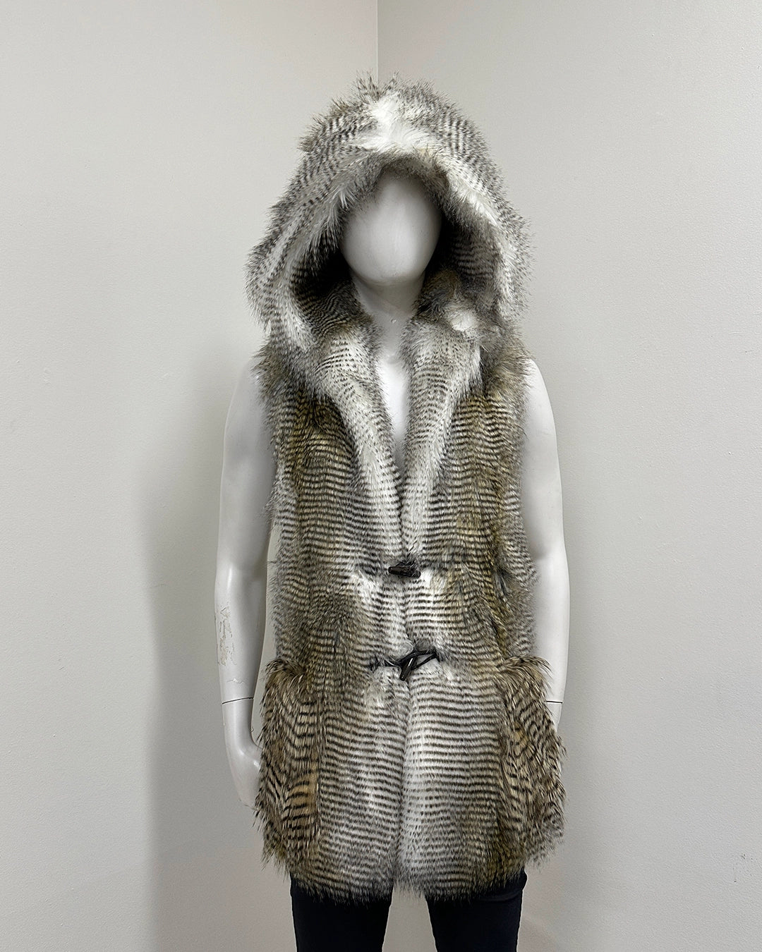 *Last Stock* Hooded Faux Fur Vest | Alaskan Hawk - Medium