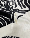 Close-up of zebra print faux fur rug with a soft texture