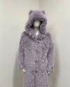 *One Of A Kind* Classic Long Faux Fur Coat | Curly Lavender Cat - Large