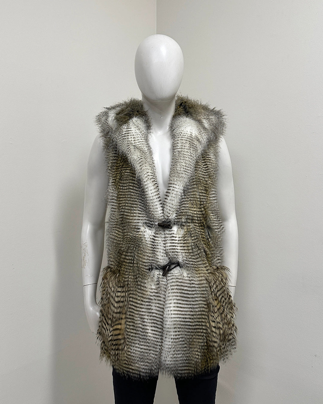 *Last Stock* Hooded Faux Fur Vest | Alaskan Hawk - Medium