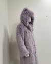 *One Of A Kind* Classic Long Faux Fur Coat | Curly Lavender Cat - Large