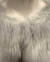 Close-up of a white/silver faux fur garment on a mannequin