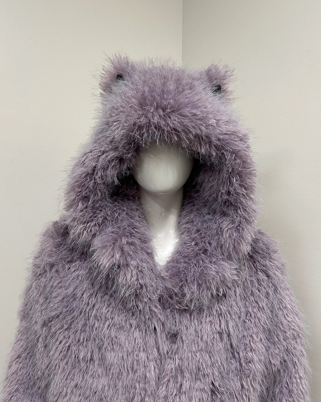 *One Of A Kind* Classic Long Faux Fur Coat | Curly Lavender Cat - Large
