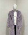 *One Of A Kind* Classic Long Faux Fur Coat | Curly Lavender Cat - Large