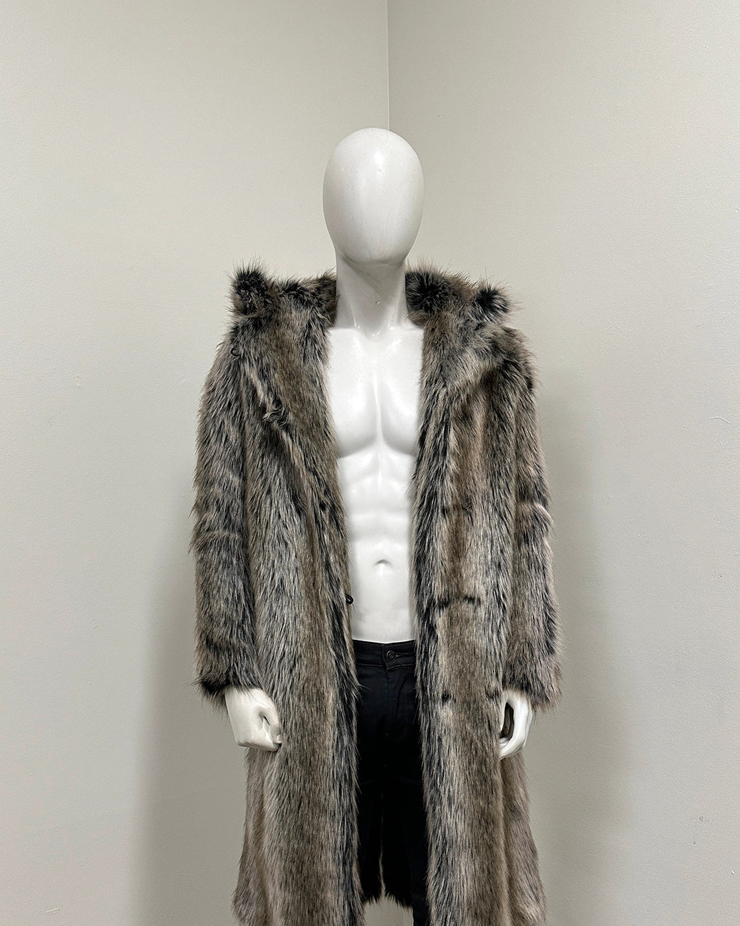 *One Of A Kind* Classic Long Faux Fur Coat | Grey Wolf - Medium