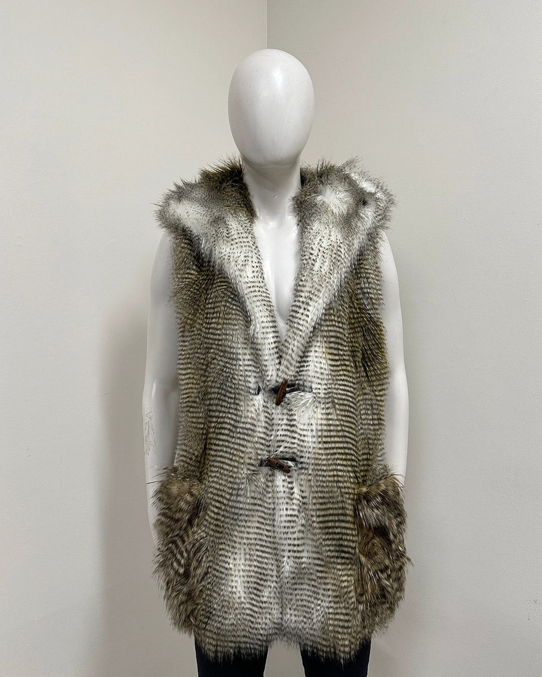 *Last Stock* Hooded Faux Fur Vest | Alaskan Hawk - Large