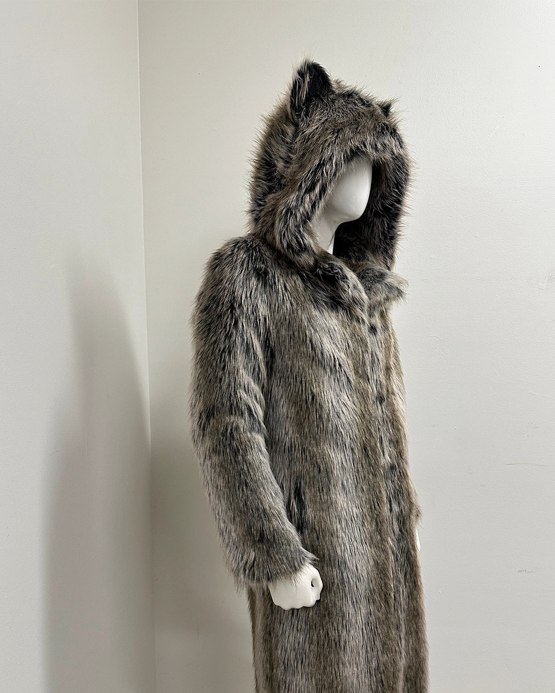 *One Of A Kind* Classic Long Faux Fur Coat | Grey Wolf - Medium