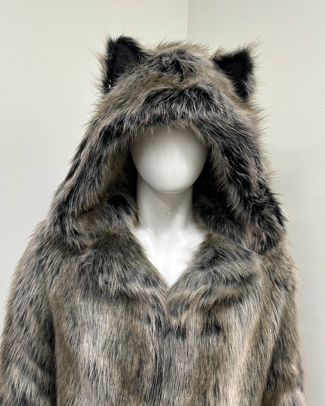 *One Of A Kind* Classic Long Faux Fur Coat | Grey Wolf - Medium