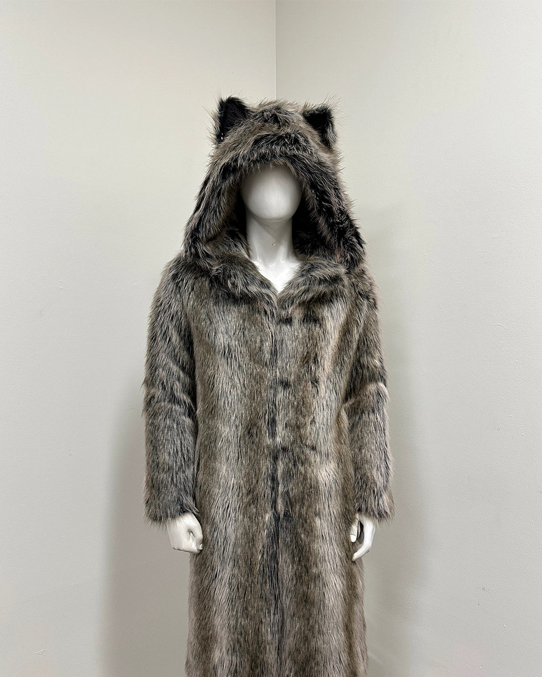 *One Of A Kind* Classic Long Faux Fur Coat | Grey Wolf - Medium