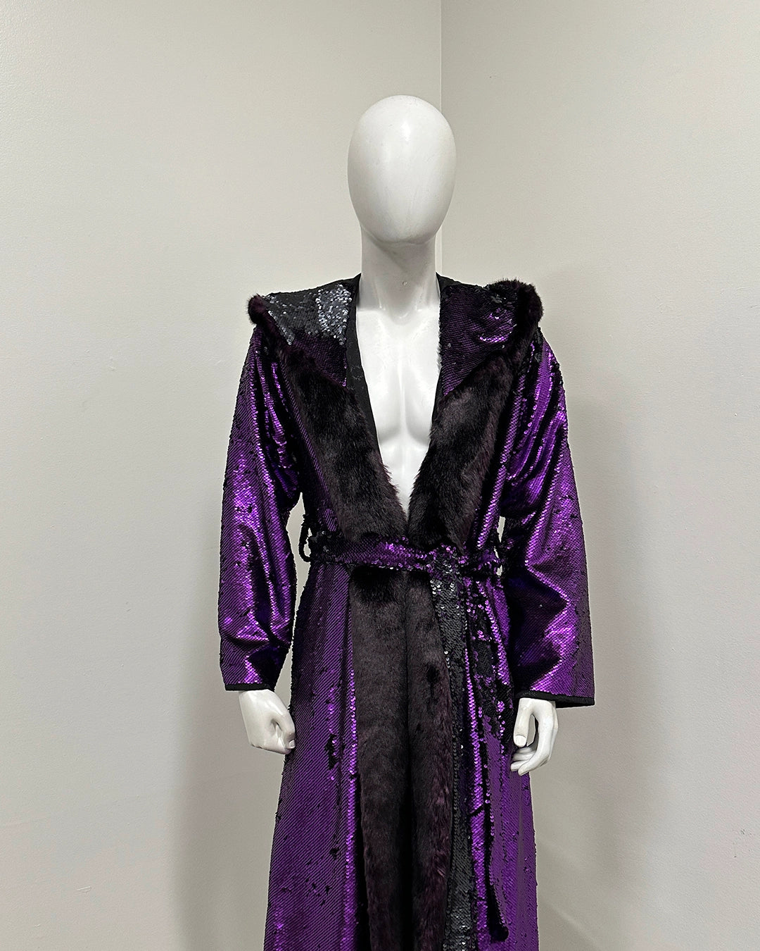 *One Of A Kind* Classic Long Sequin Coat | Midnight Wolf #1 - Medium